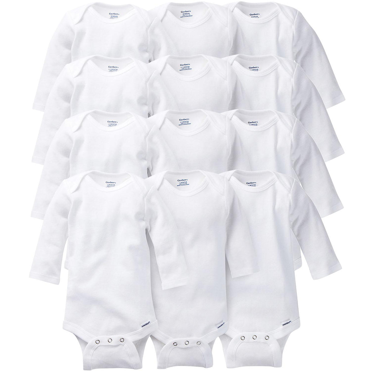 Onesies Brand 12-Piece White GROW WITH ME Long Sleeve Bodysuits