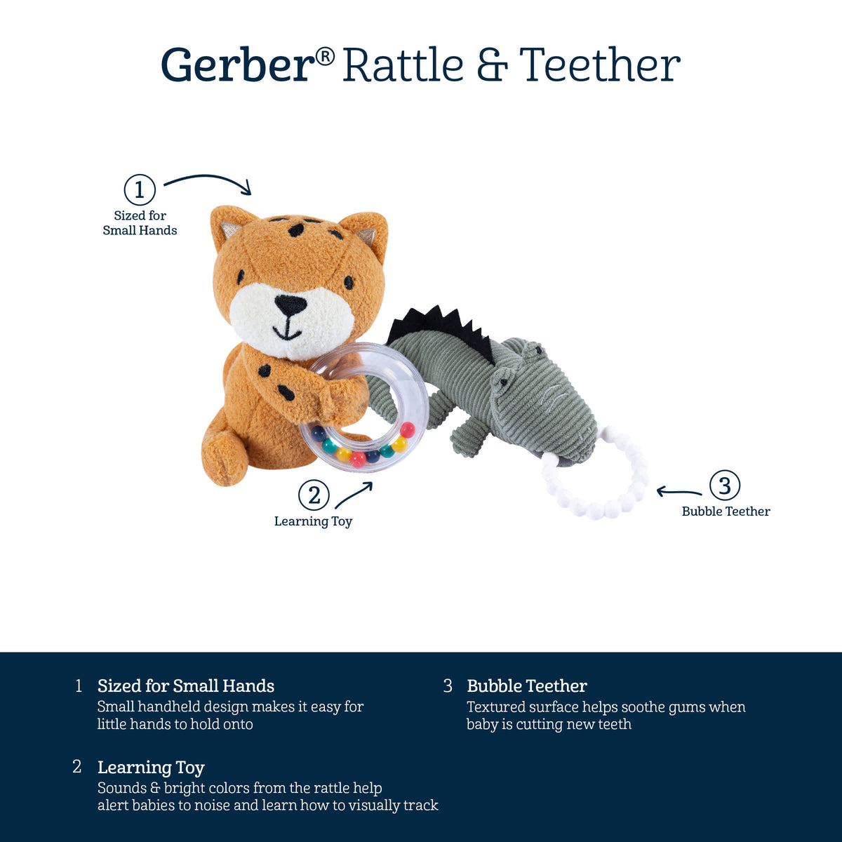 2-Piece Baby Cheetah & Crocodile Rattle and Teether Set, view 9