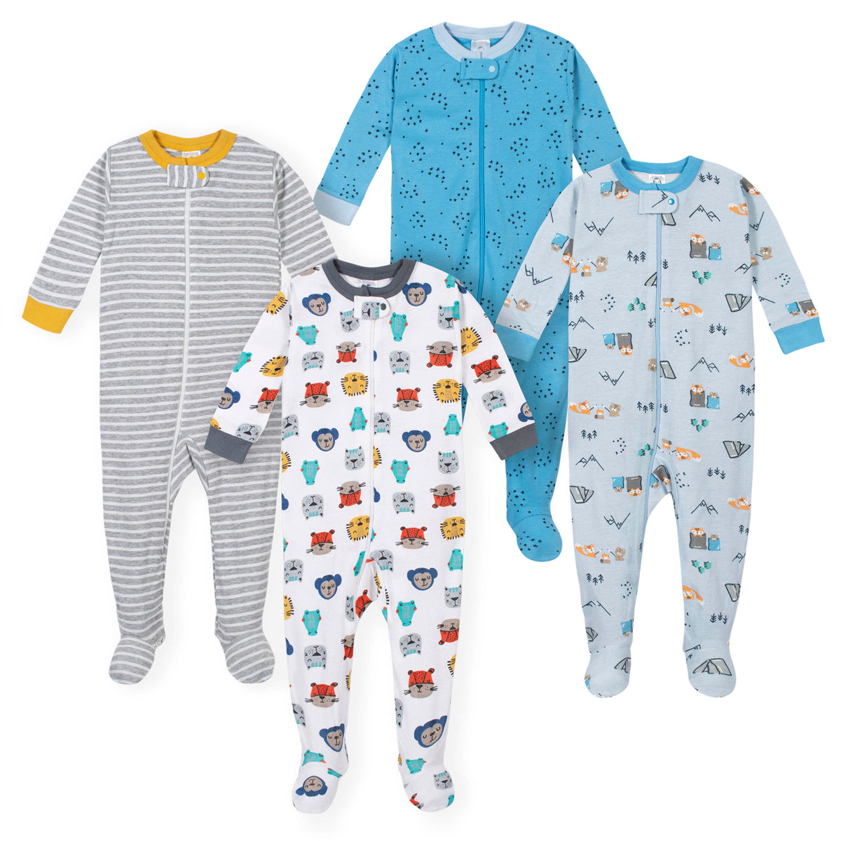 4-Pack Baby Boys Animals/Camping Snug Fit Pajamas