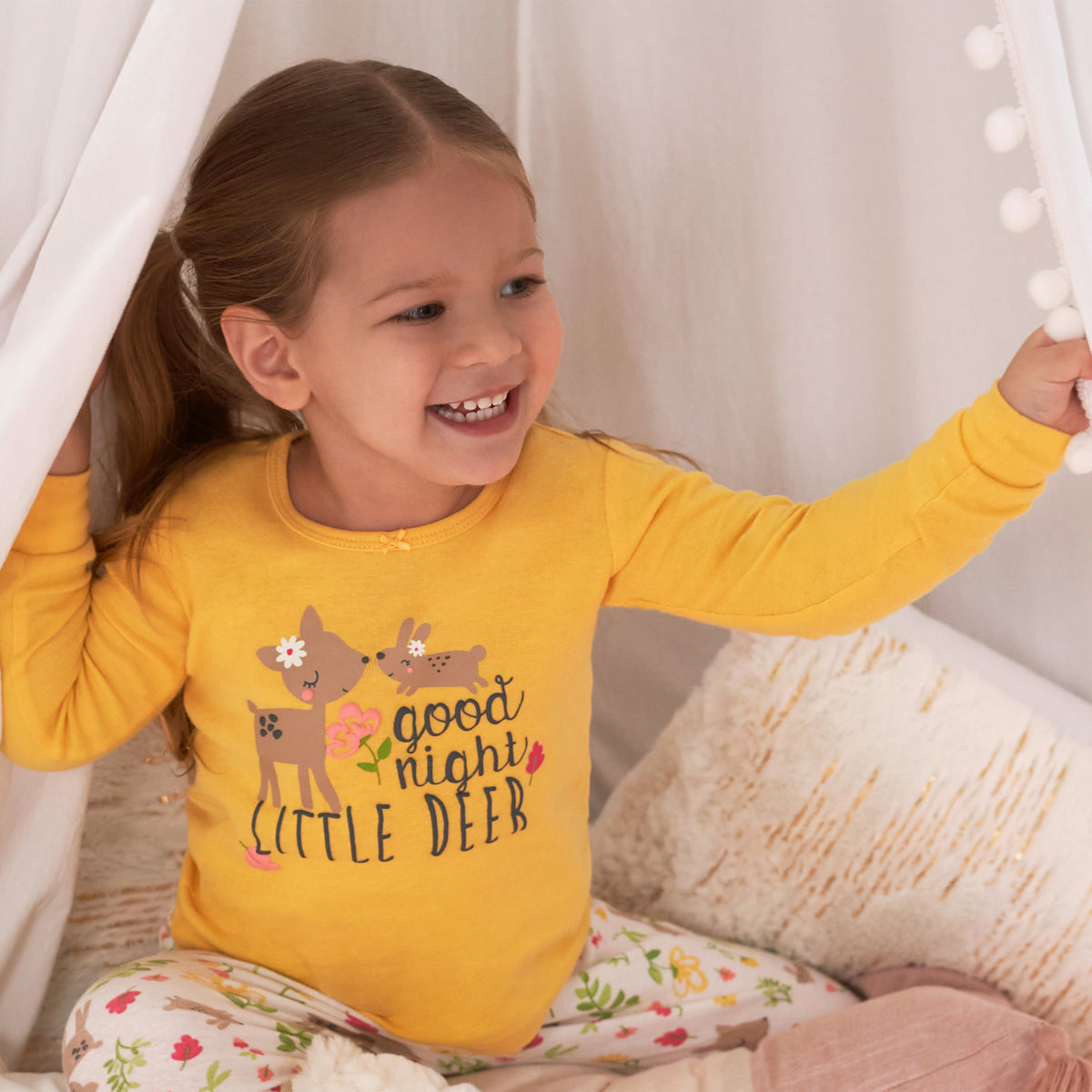 4-Piece Girls Deer Snug Fit Cotton Pajamas, view 3