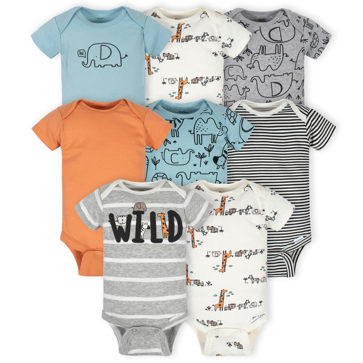 8-Pack Baby Boys Jungle Short Sleeve Onesies Bodysuits
