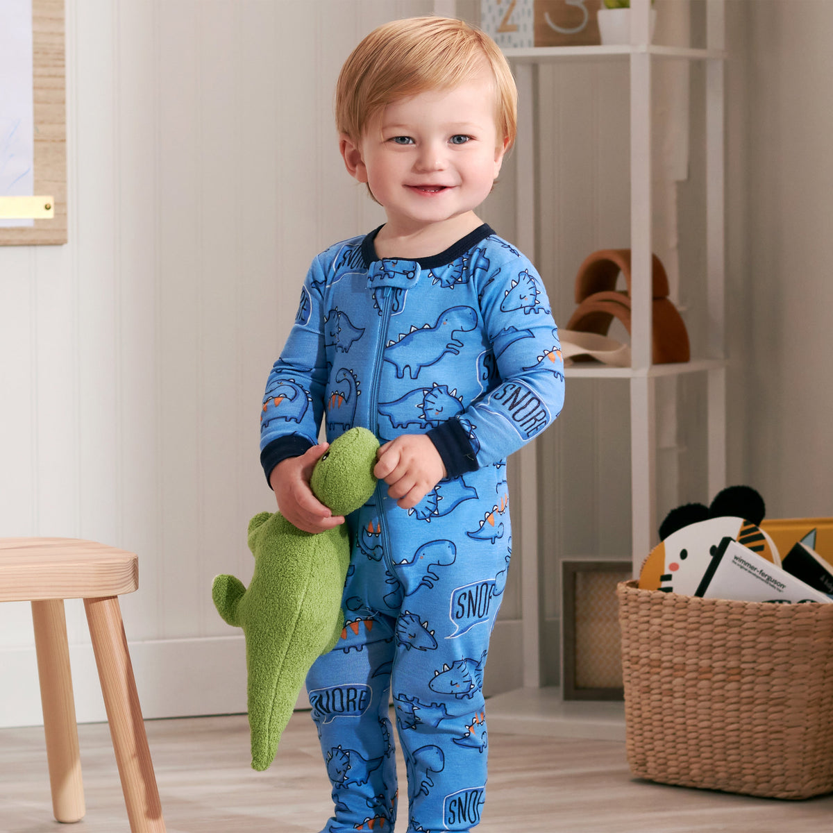 2-Pack Boys Dino Snug Fit Footed Cotton Pajamas, view 3