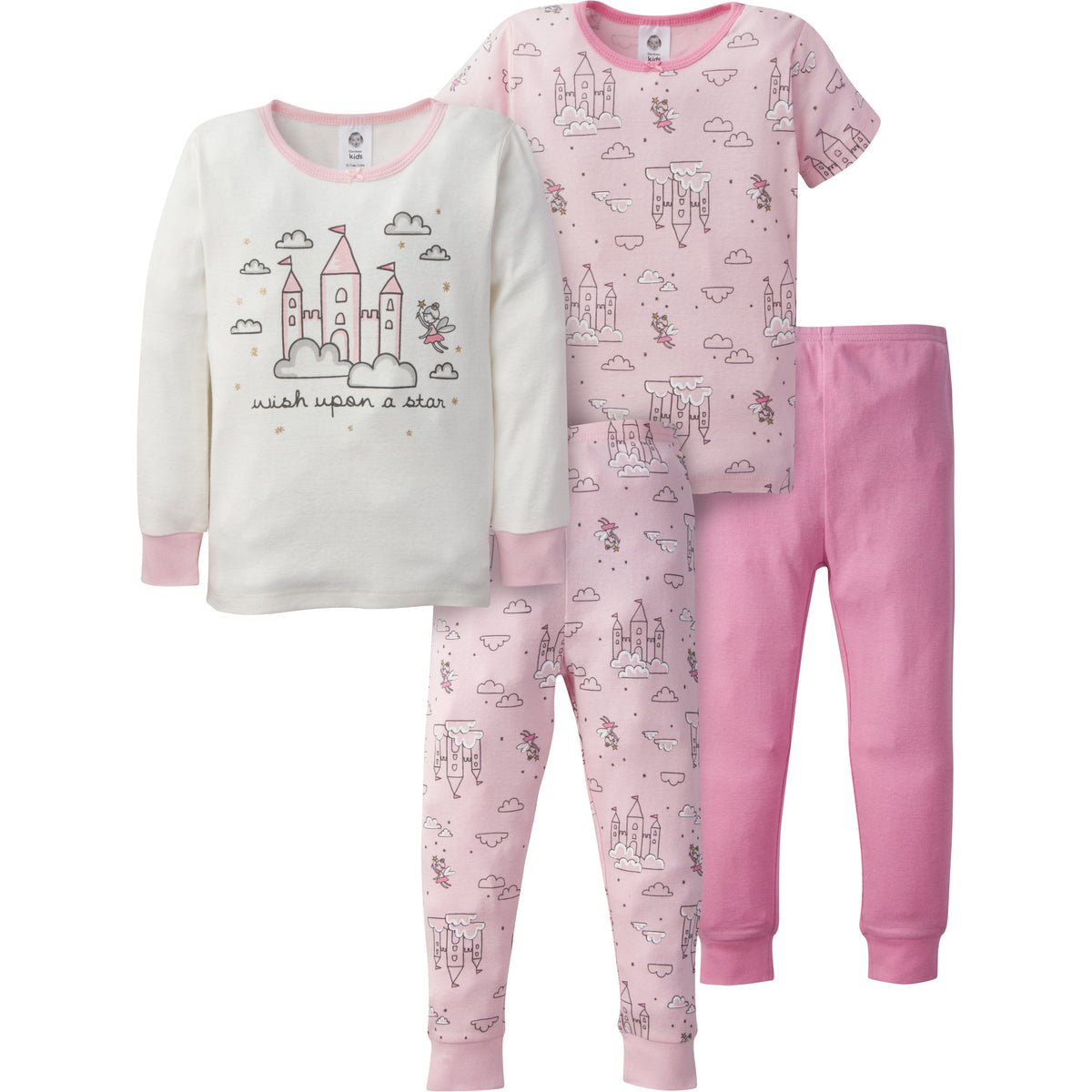 4-Piece Girls Castle Snug Fit Cotton Pajamas
