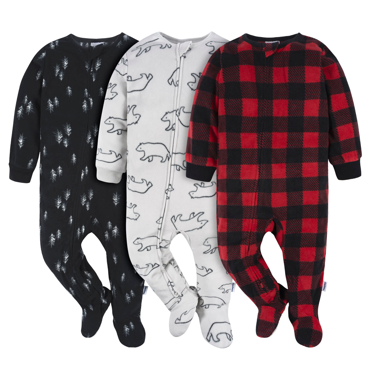 3-Pack Baby & Toddler Neutral Bear Forrest Fleece Pajamas