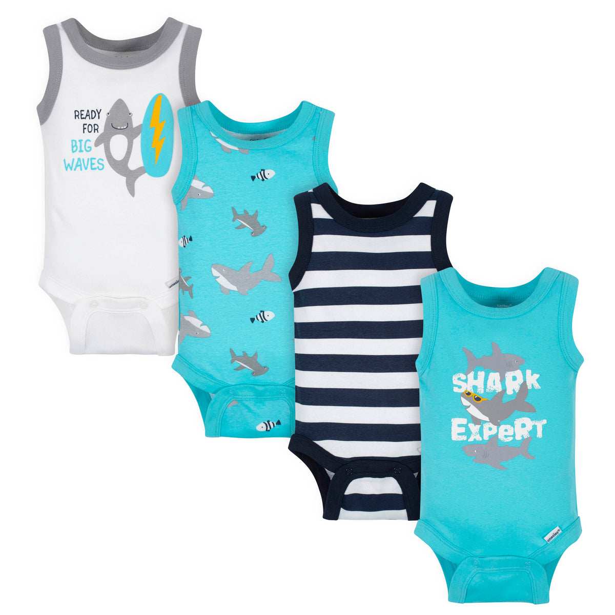 4-Pack Baby Boys Shark Onesies Bodysuits