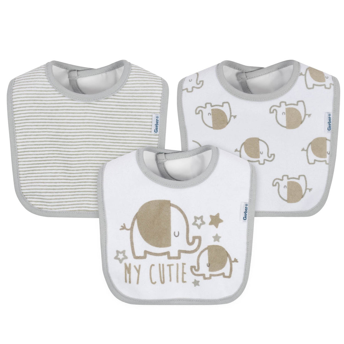 3-Pack Baby Neutral Elephants Dribbler Bib