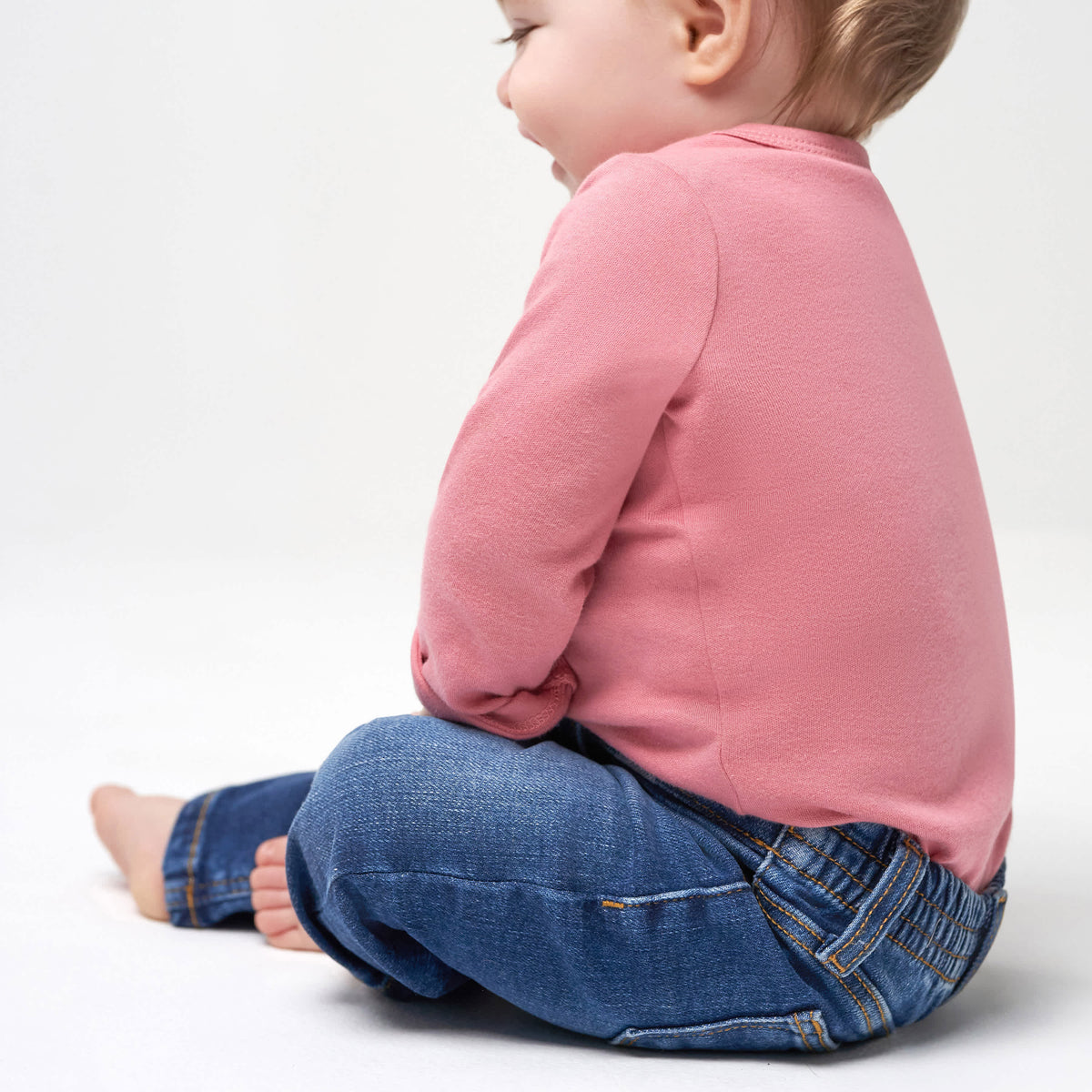 Baby Neutral Blue Straight Fit Jeans With Elastic Back, view 3
