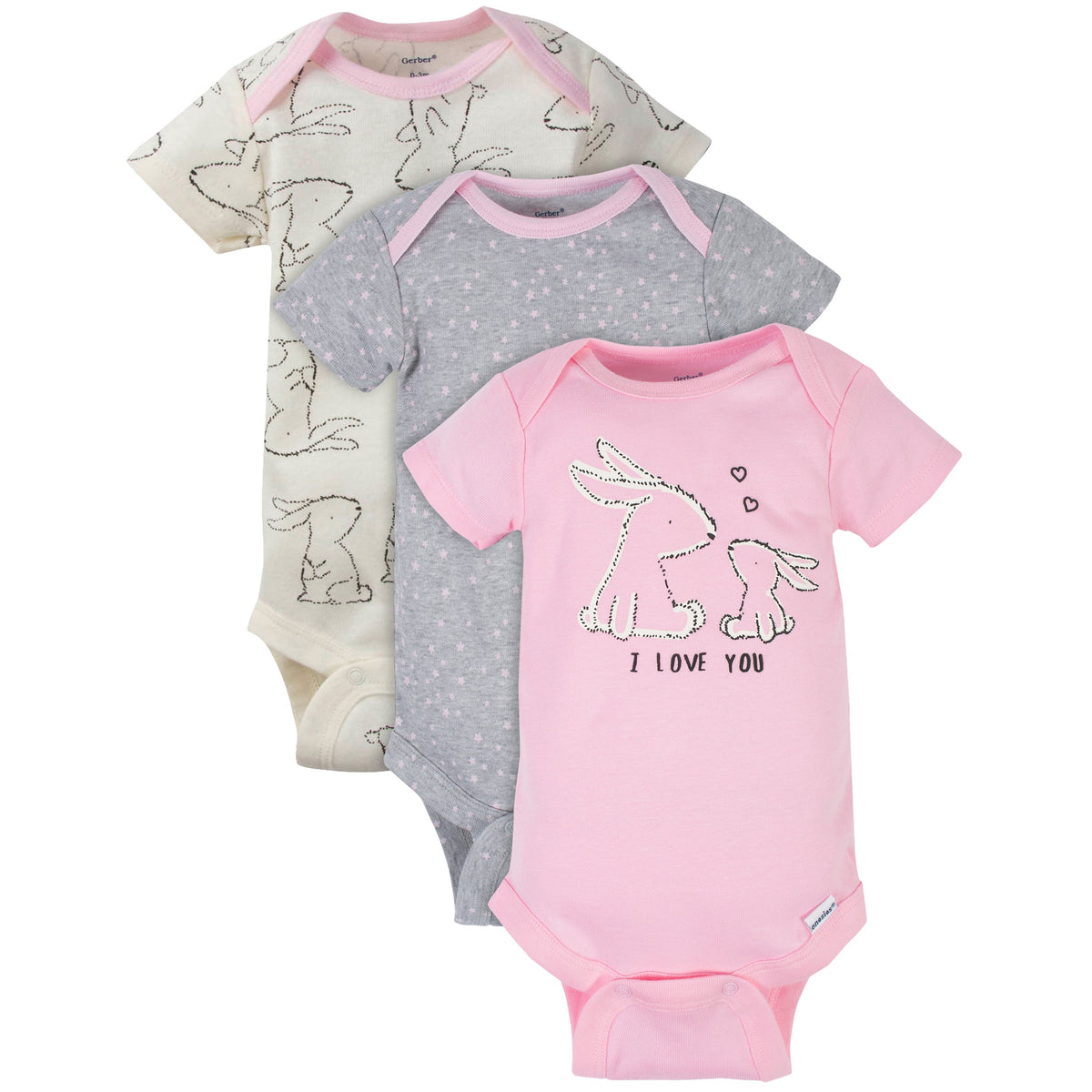 3-Pack Baby Girls Love Short Sleeve Onesies Brand Bodysuits