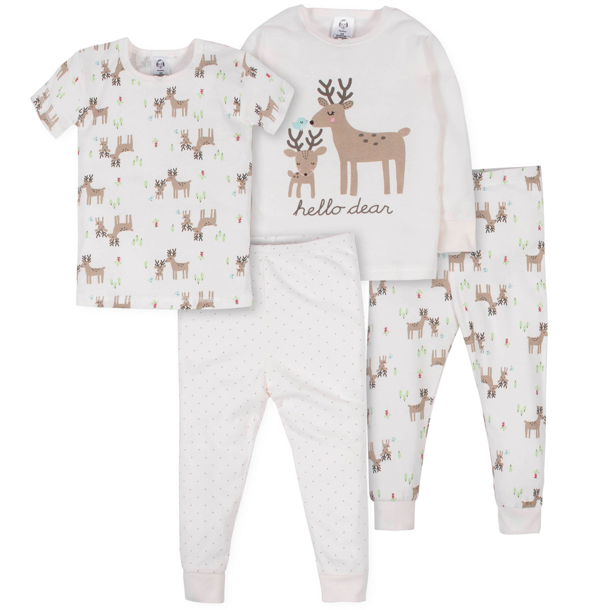 4-Piece Toddler Girls Hello Dear Cotton Pajamas