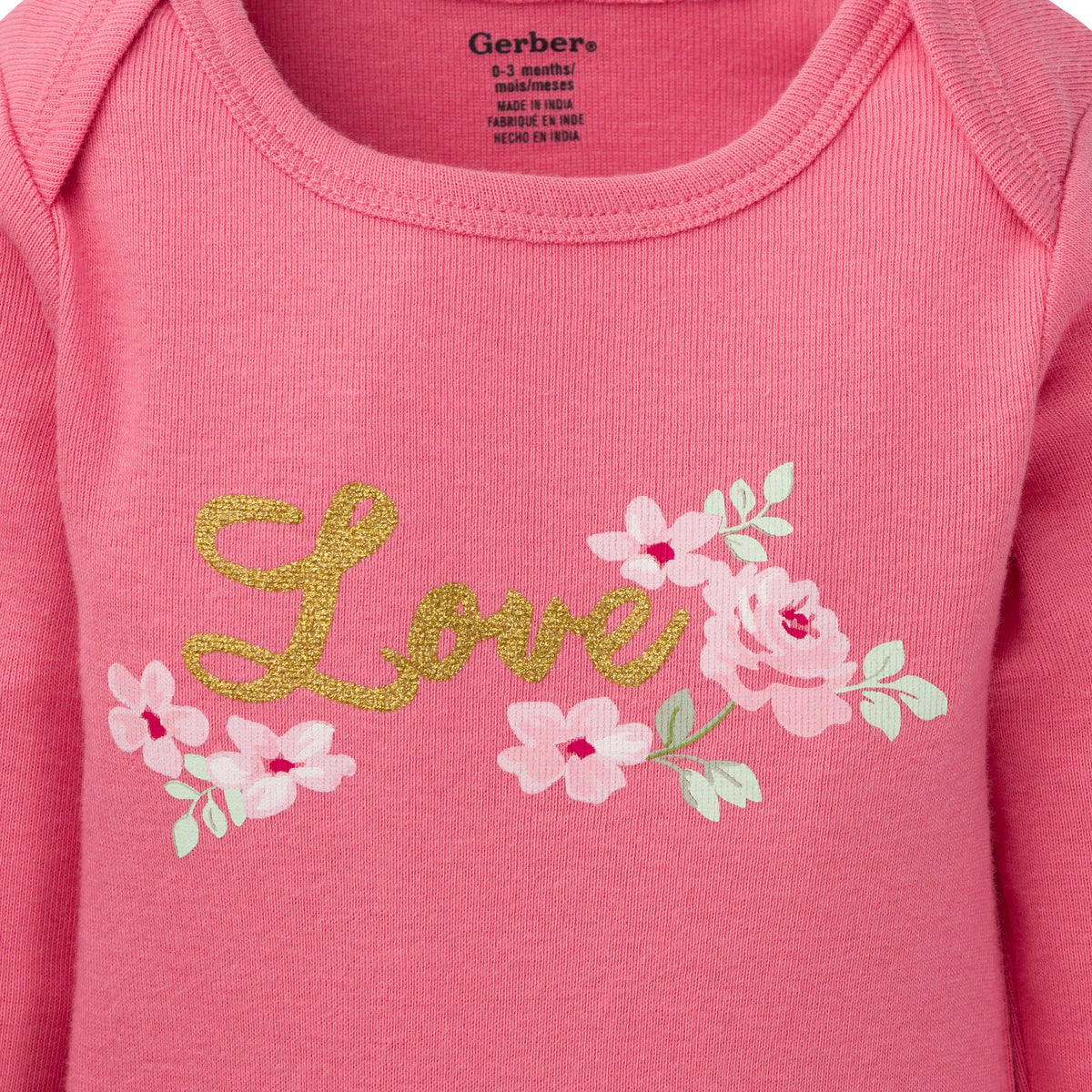 3-Piece Baby Girls Roses Onesies Bodysuit, Pant, & Cap Set, view 4