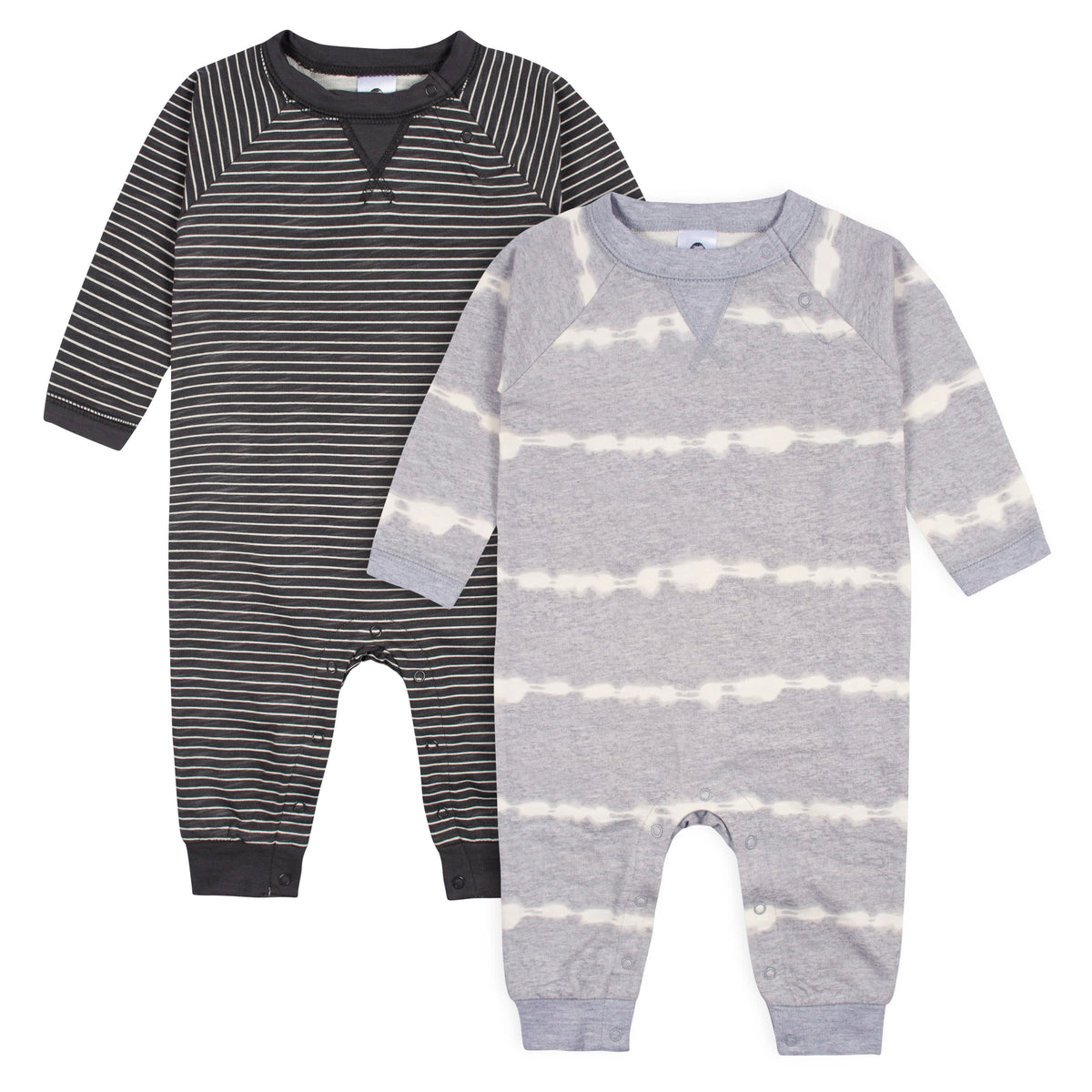 2-Pack Baby Boys Heather/Drk Grey Raglan Sleeve Romper