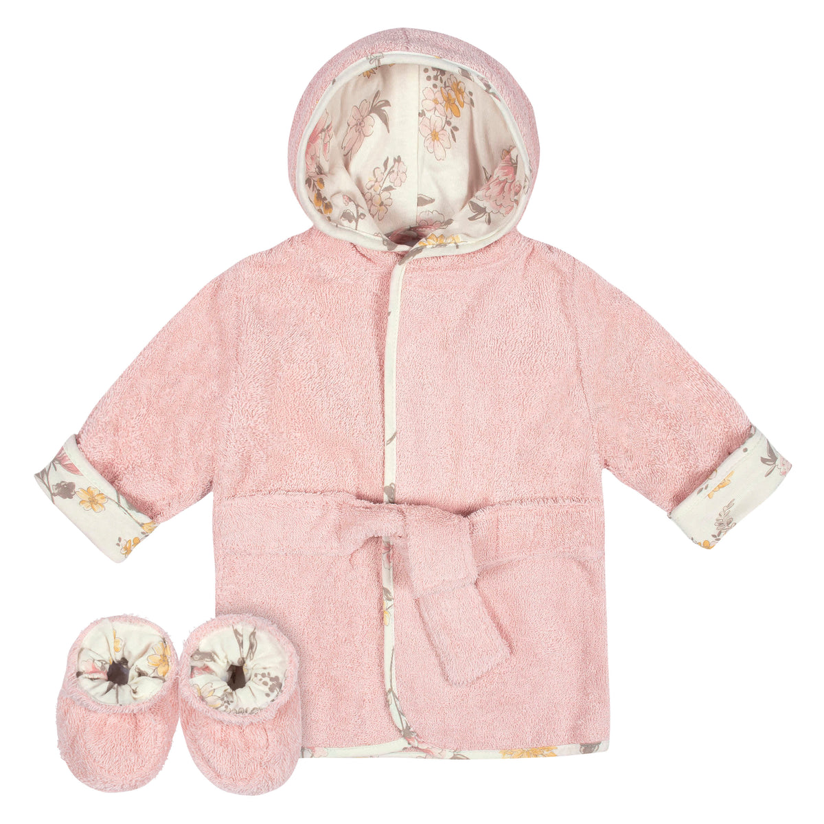 2-Piece Baby Girls Vintage Floral Bathrobe & Booties Set