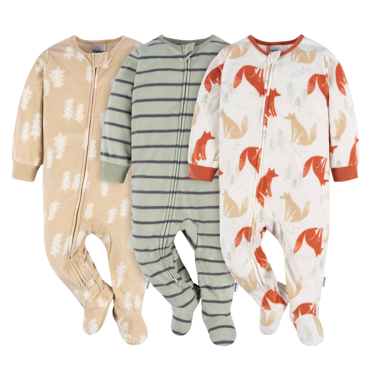 3-Pack Baby & Toddler Boys Fox Forest Fleece Pajamas