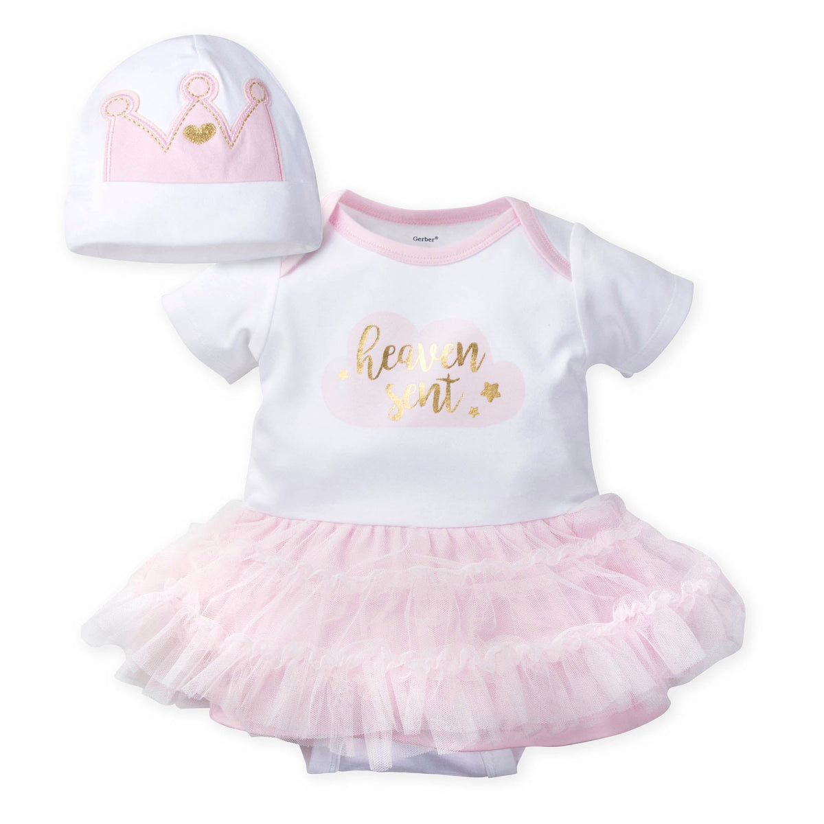 2-Piece Baby Girls Castle Skirted Onesie and Cap Set