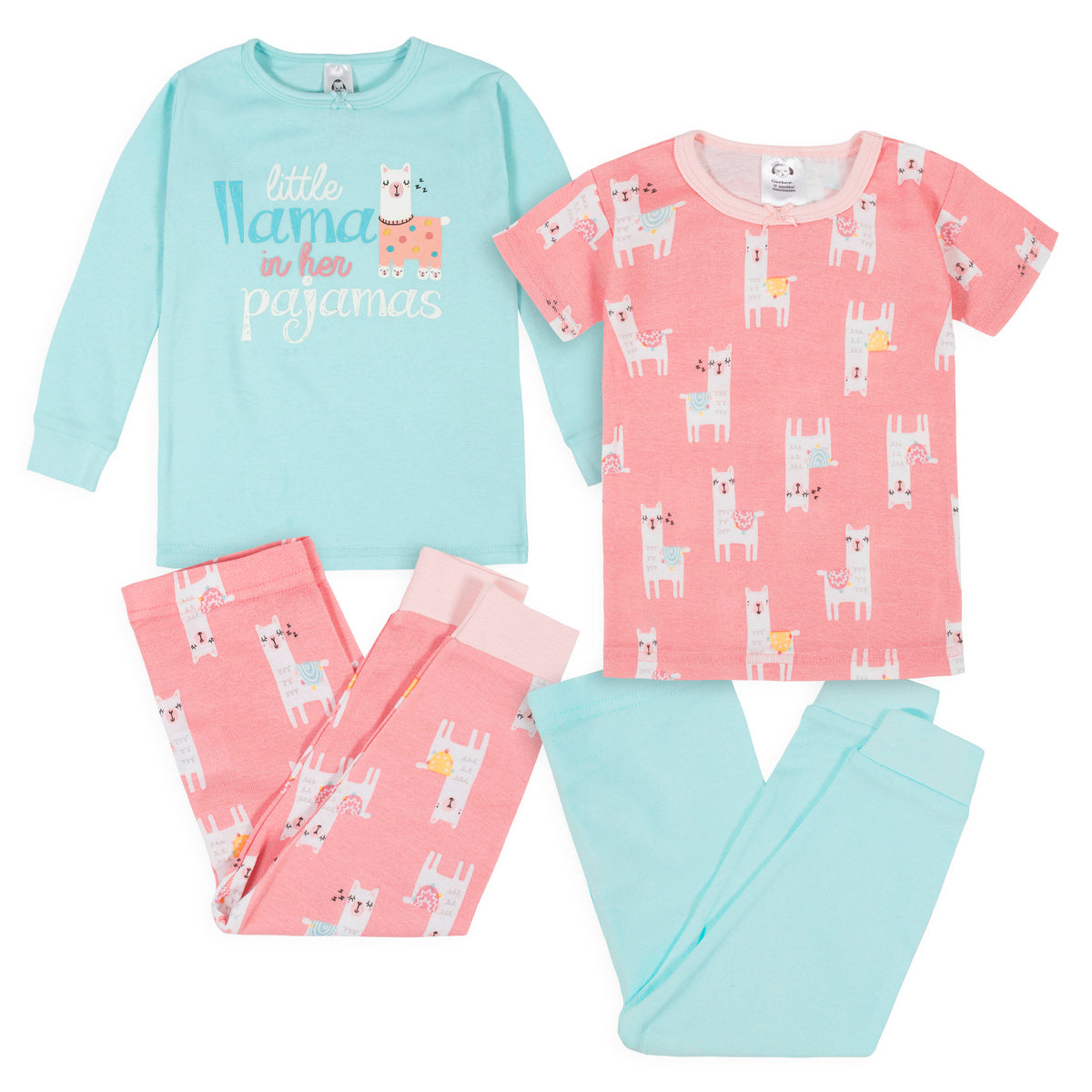 4-Piece Girls Llama Snug Fit Cotton Pajamas