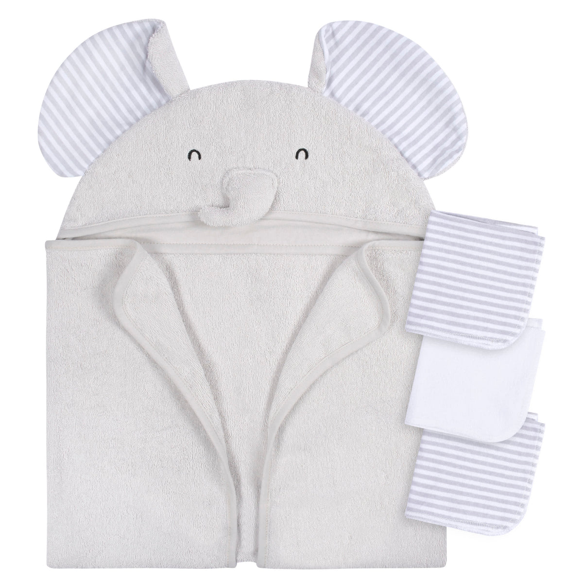 4-Piece Baby Neutral Grey Elephant Towel & Washcloths