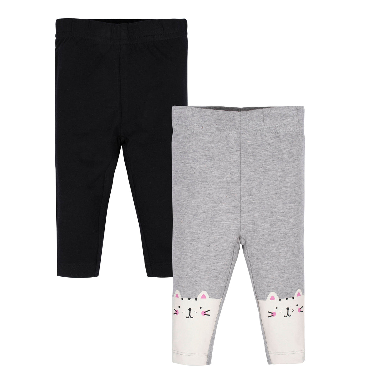 2-Pack Girls Black and Happy Cat Leggings