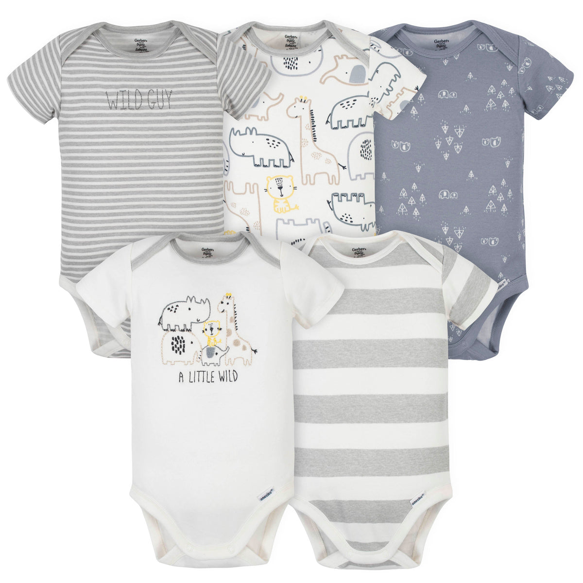 5-Pack Organic Baby Boys Wild Guy Onesies Brand Bodysuits