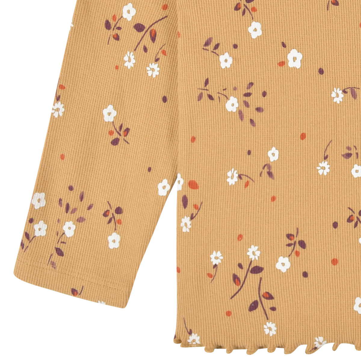 2-Pack Infant & Toddler Girls Mustard Floral Double Ruffle Tops, view 3