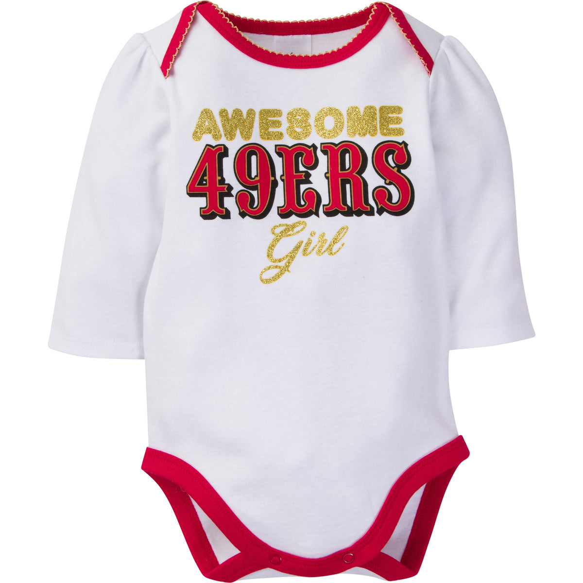 3-Piece Baby Girls 49ers Bodysuit, Footed Pant, & Cap Set, view 2