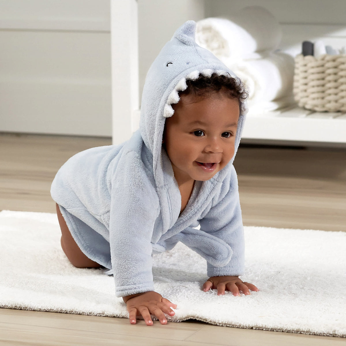 Baby Boys Blue Shark Robe, view 4