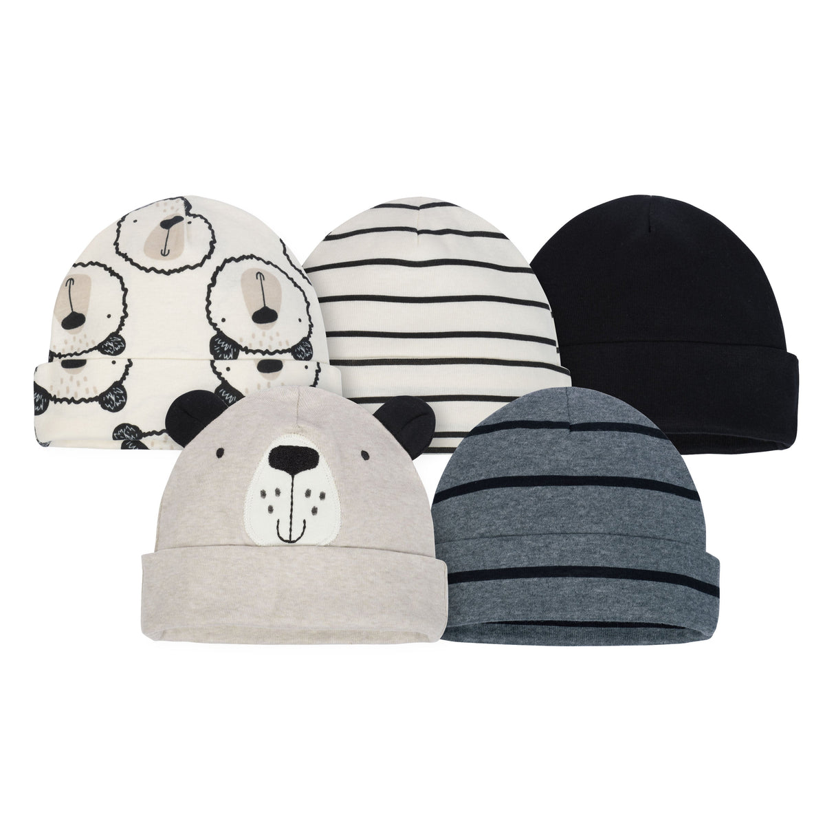Baby Boys' Bear 5pk Caps