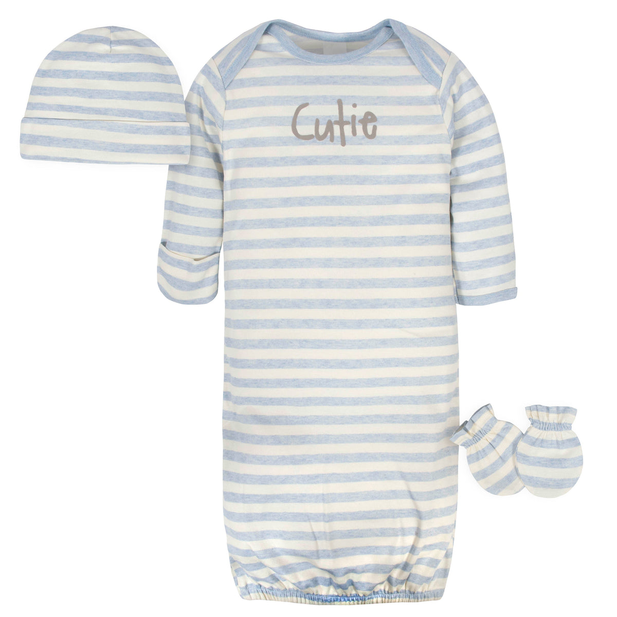 3-Piece Organic Baby Boys Cutie Gown, Cap, & No Scratch Mittens Set