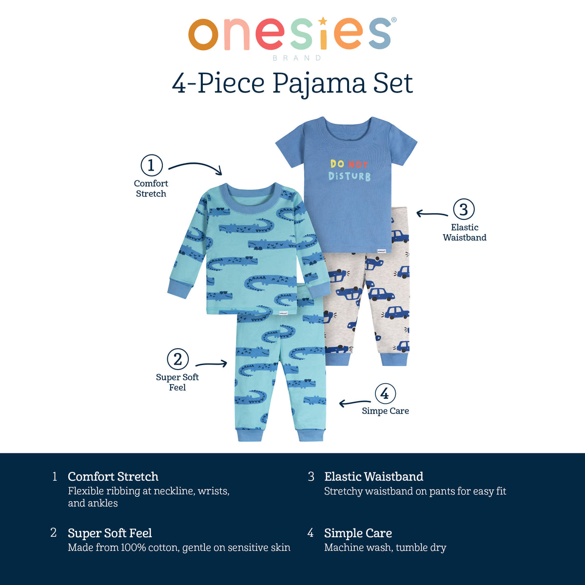 4-Piece Baby Boys Cars Pajamas Sets, view 6