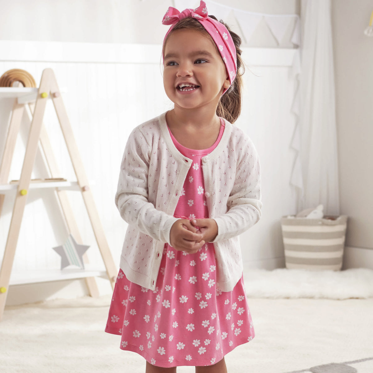 Baby & Toddler Girls White Pointelle Cardigan, view 2