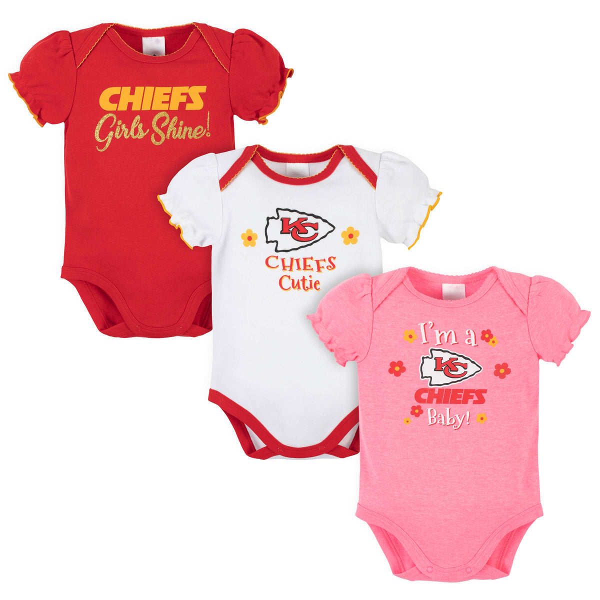3-Pack Kansas City Chiefs Short Sleeve Bodysuits