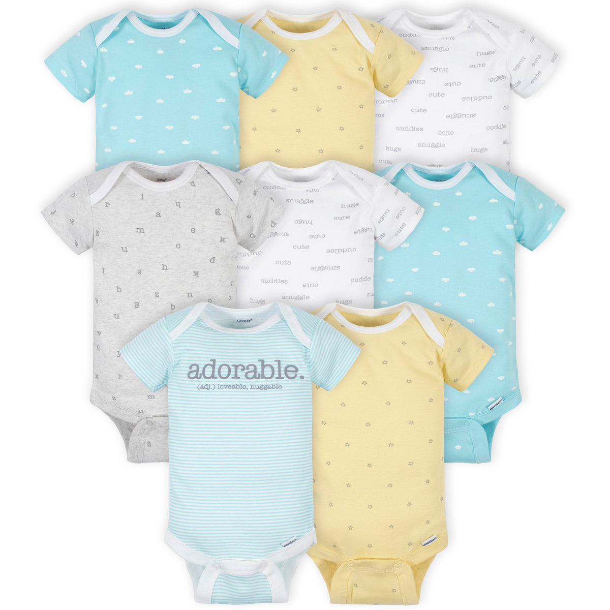 8-Pack Baby Neutral Words Short Sleeve Onesies Bodysuits