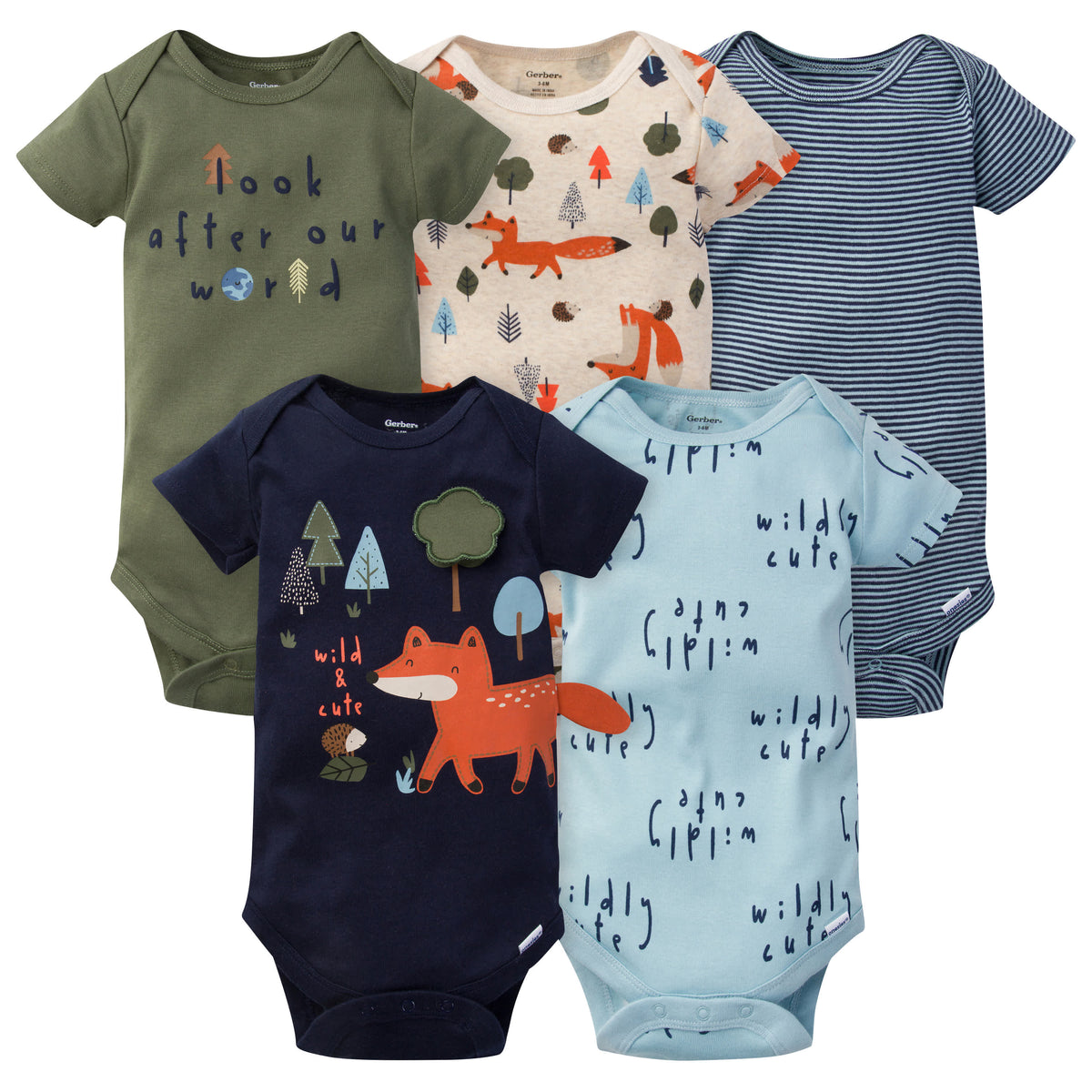 5-Pack Baby Boys Fox Short Sleeve Onesies Bodysuits