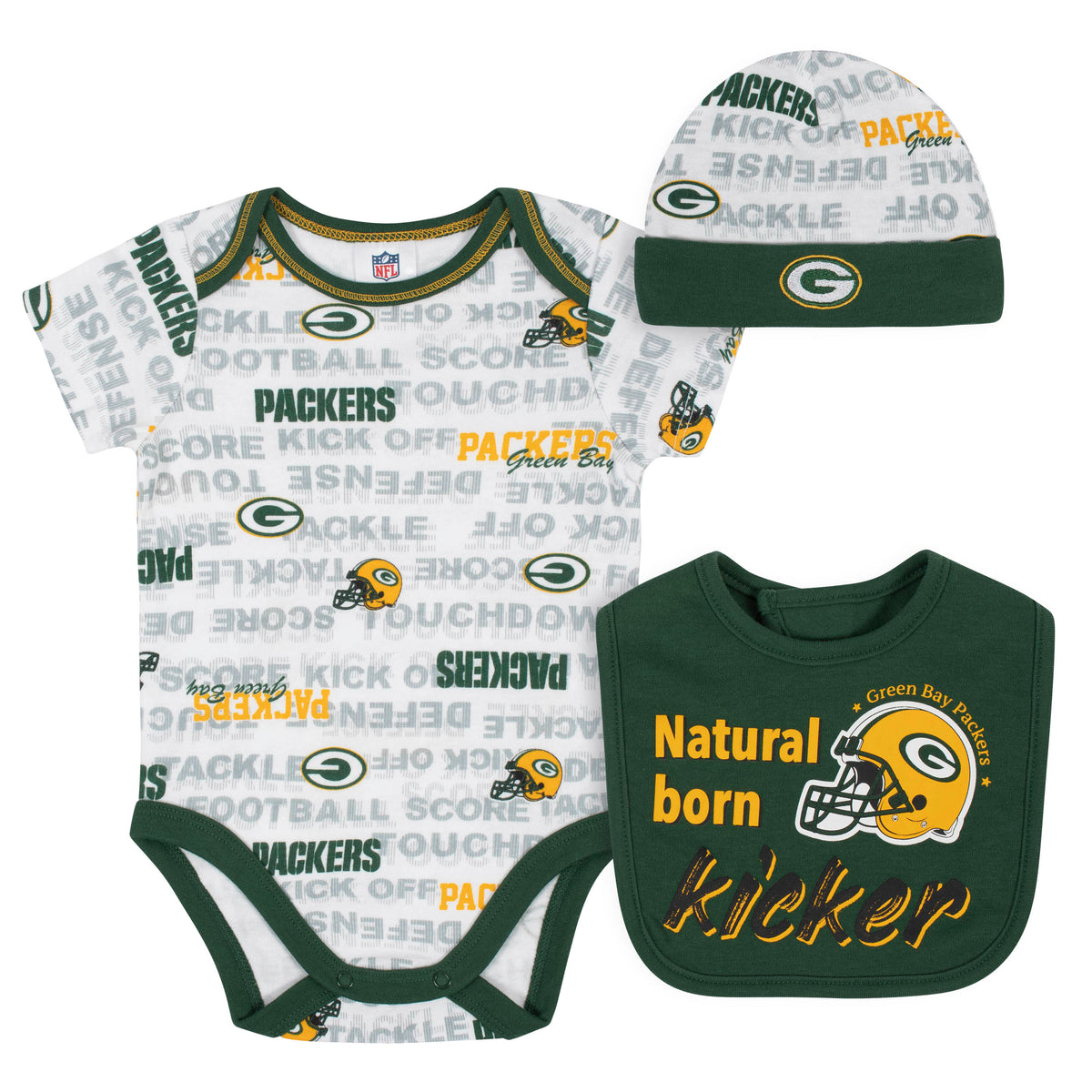 Baby Boys 3-Piece Green Bay Packers Bodysuit, Cap, and Bib Set