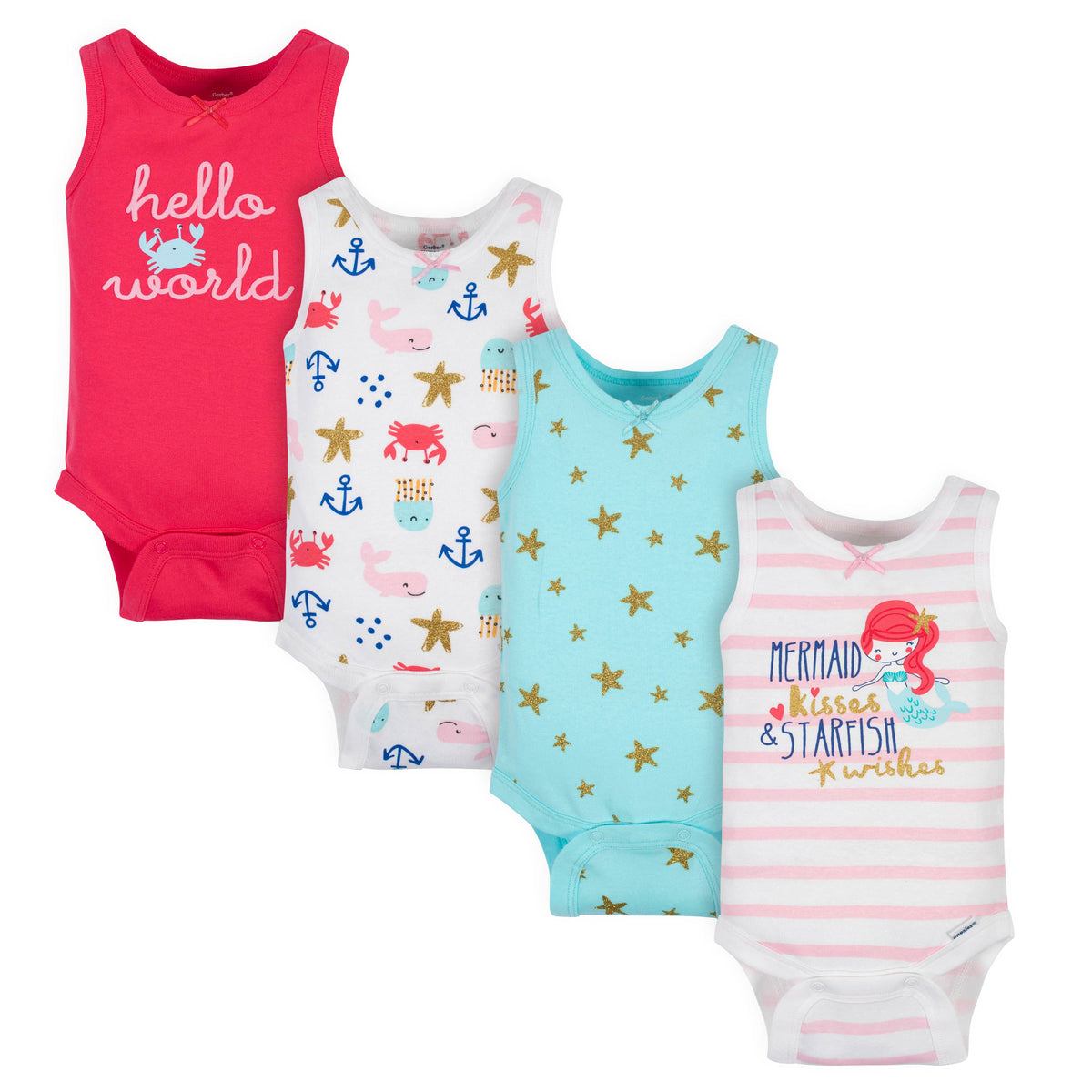 4-Pack Baby Girls Sea Creatures Onesies Bodysuits