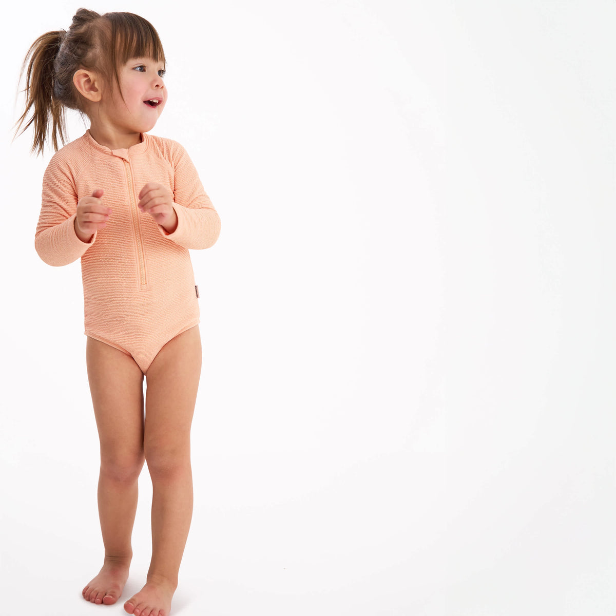 Toddler Girls Peach Rashguard, view 4