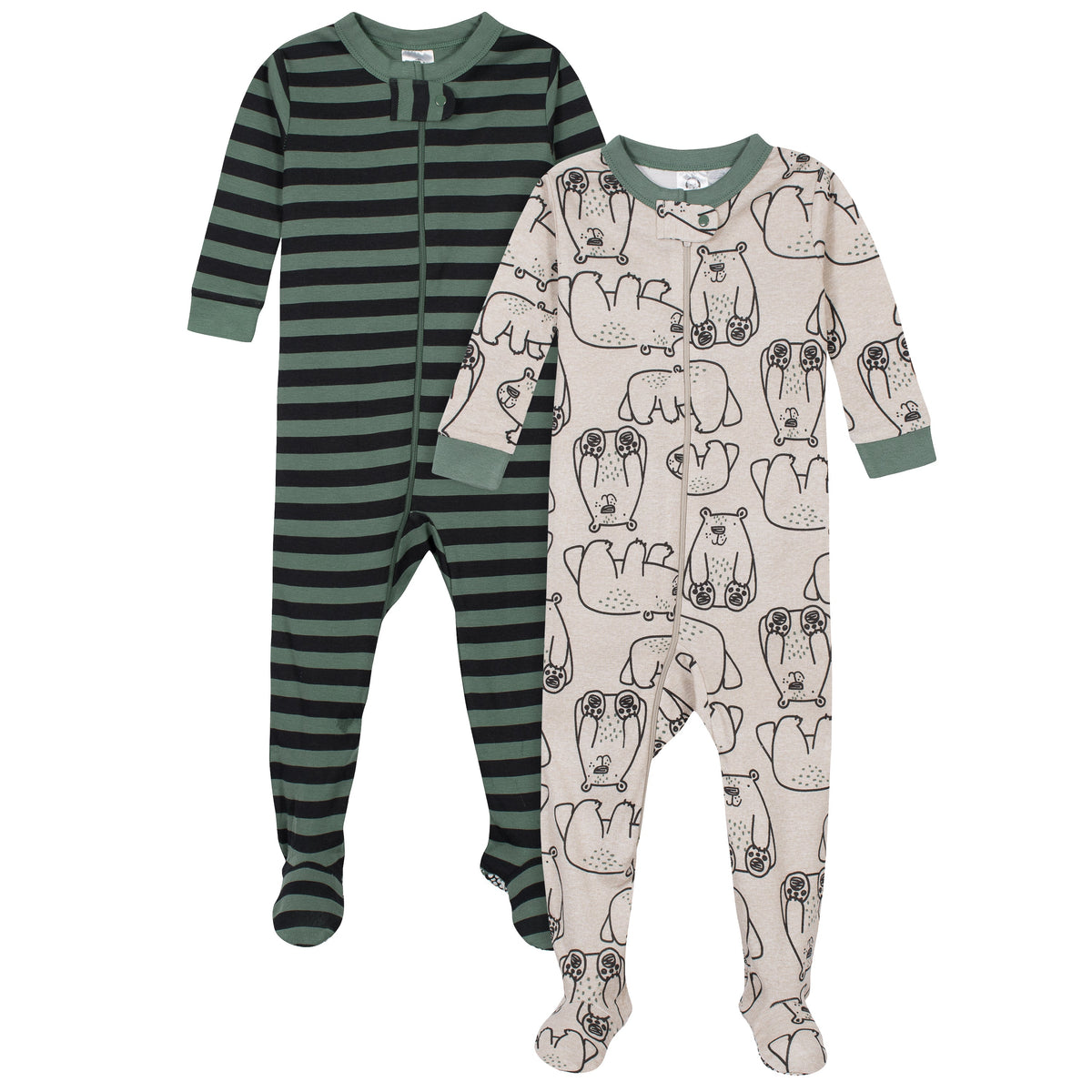 2-Pack Boys Bear Snug Fit Footed Cotton Pajamas