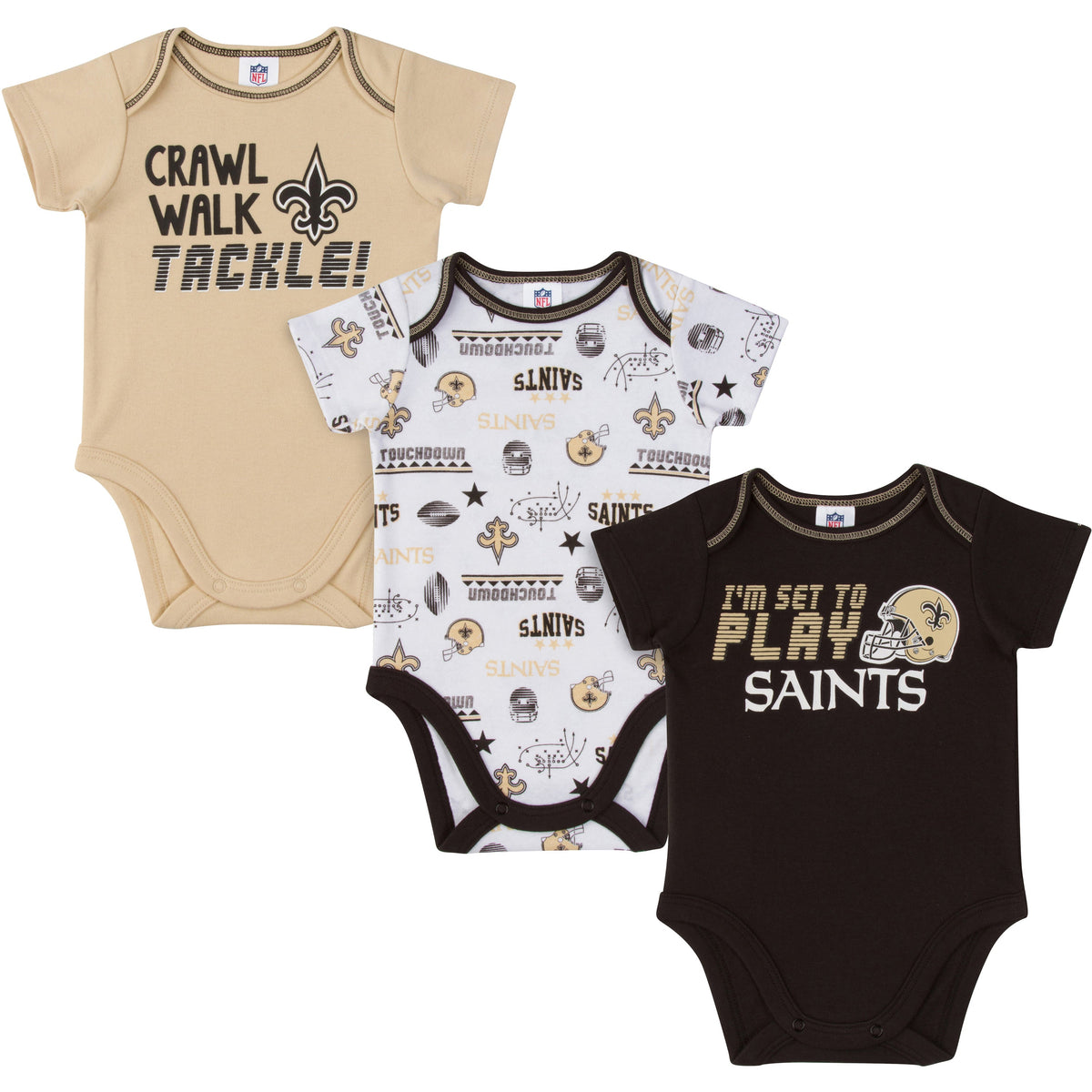3-Pack New Orleans Saints Short Sleeve Bodysuits