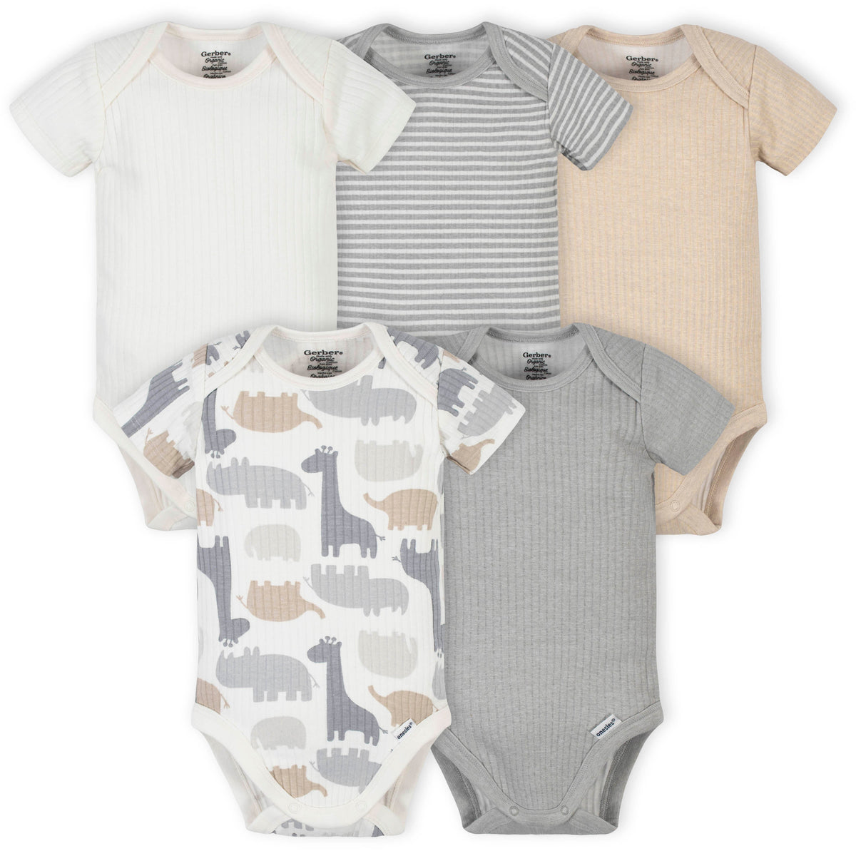 5-Pack Organic Baby Boys Jungle Short Sleeve Onesies Brand Bodysuits
