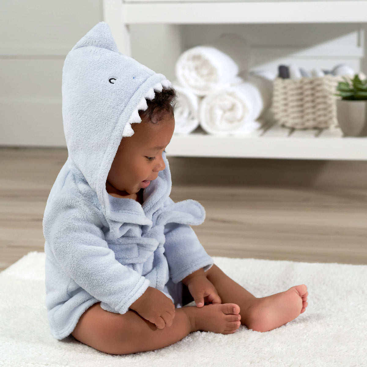 Baby Boys Blue Shark Robe, view 3