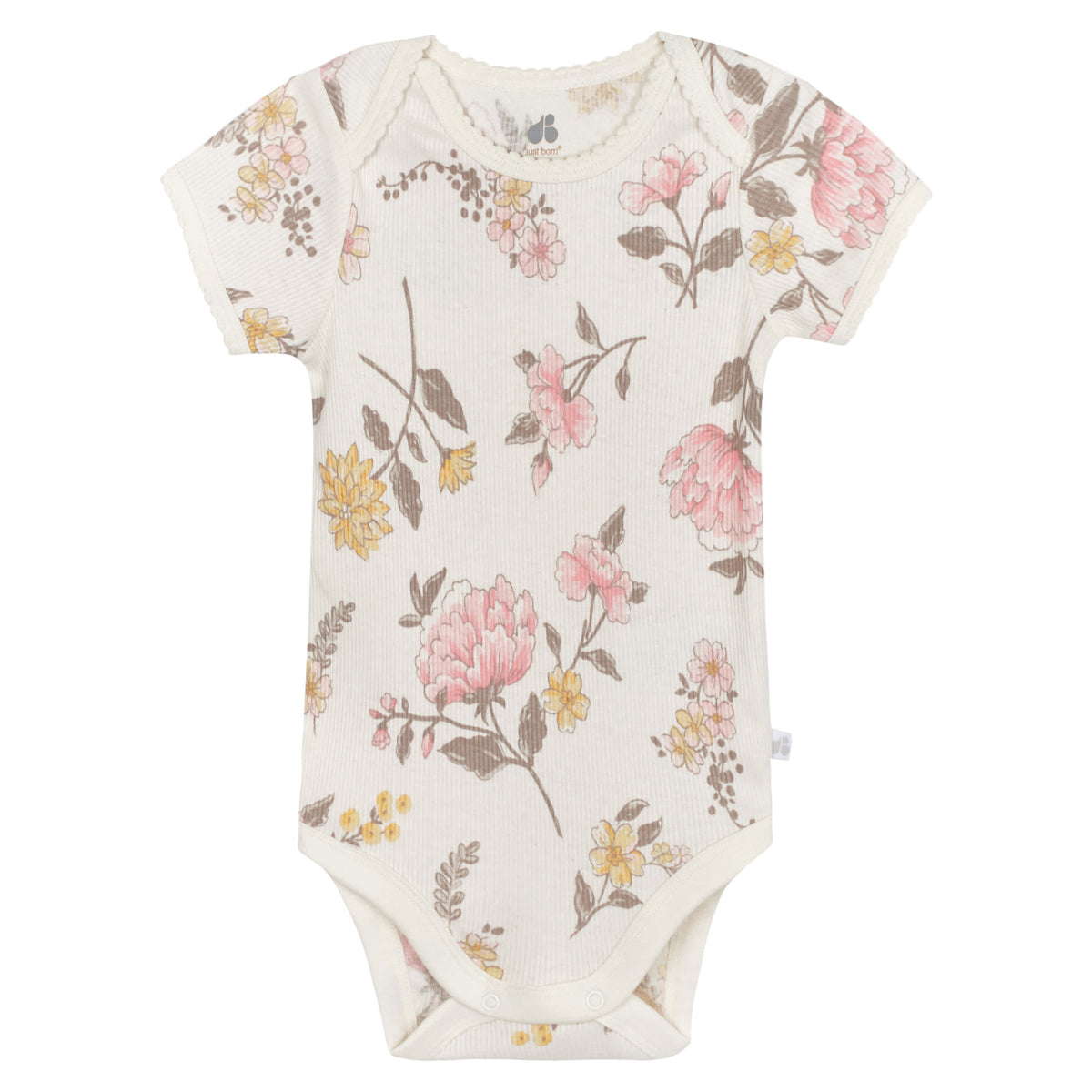 3-Pack Baby Girls Vintage Floral Short Sleeve Bodysuits, view 3
