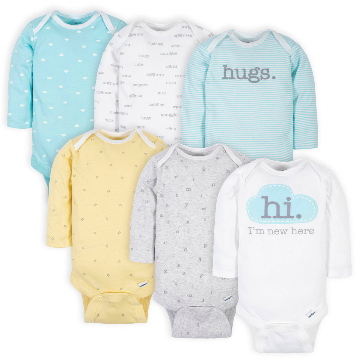 6-Pack Baby Neutral Words Long Sleeve Onesies Bodysuits