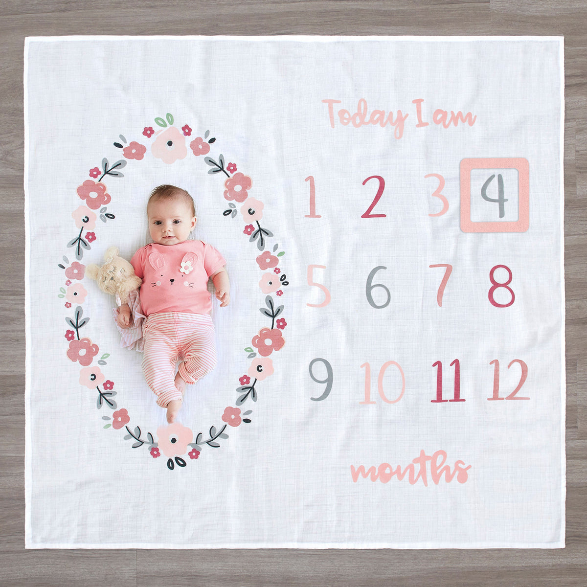 2-Piece Baby Girls Floral Milestone Blanket Set, view 2