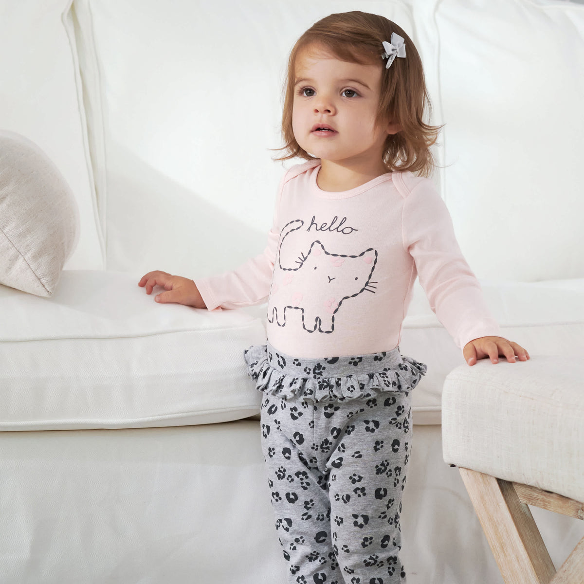 3-Piece Baby Girls Leopard Onesies Bodysuit, Pant, & Cap Set, view 3