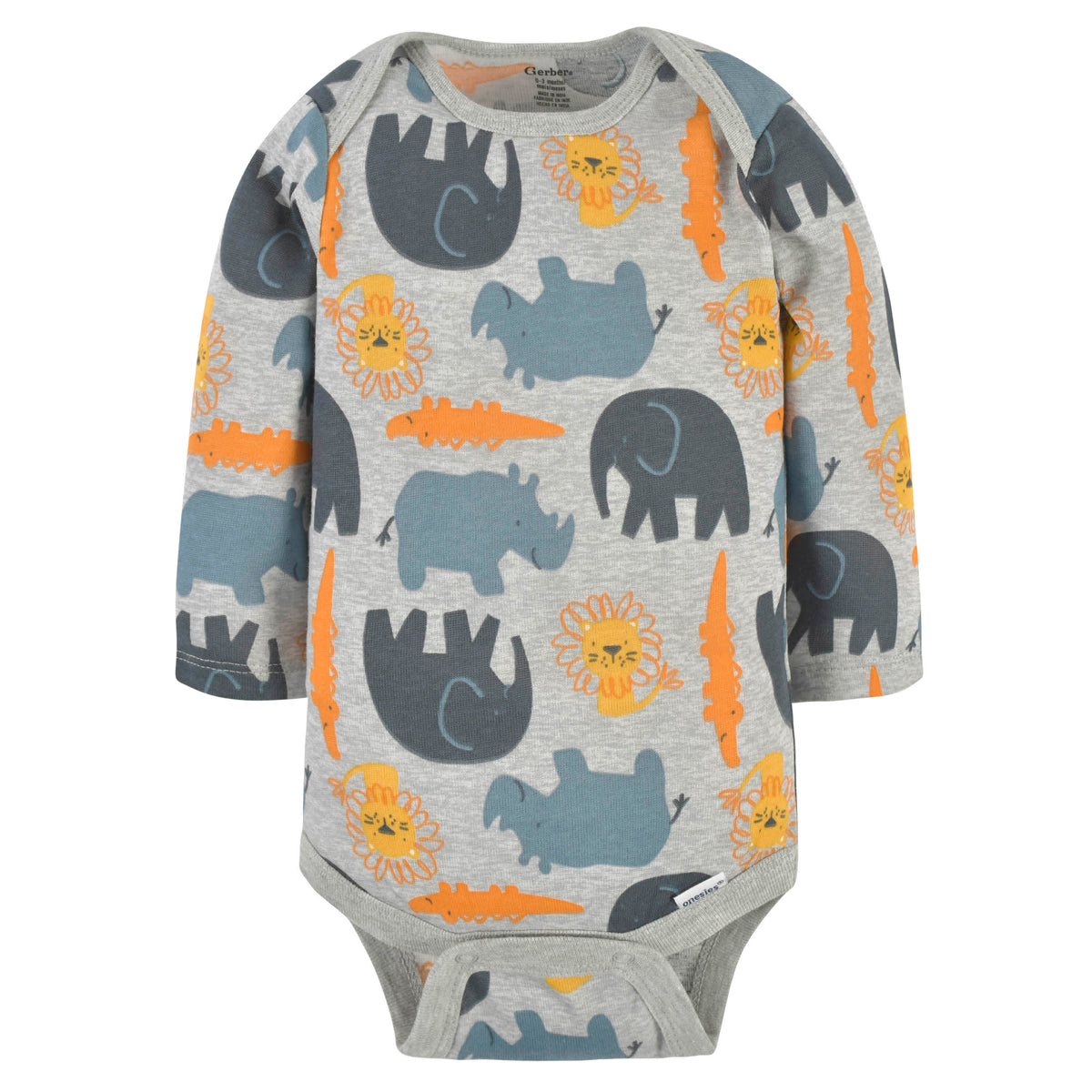 3-Pack Baby Boys Safari Animals Long Sleeve Onesies Bodysuits, view 4