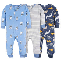 3-Pack Infant & Toddler Boys Dogs/Dinos Footless Fleece Pajamas