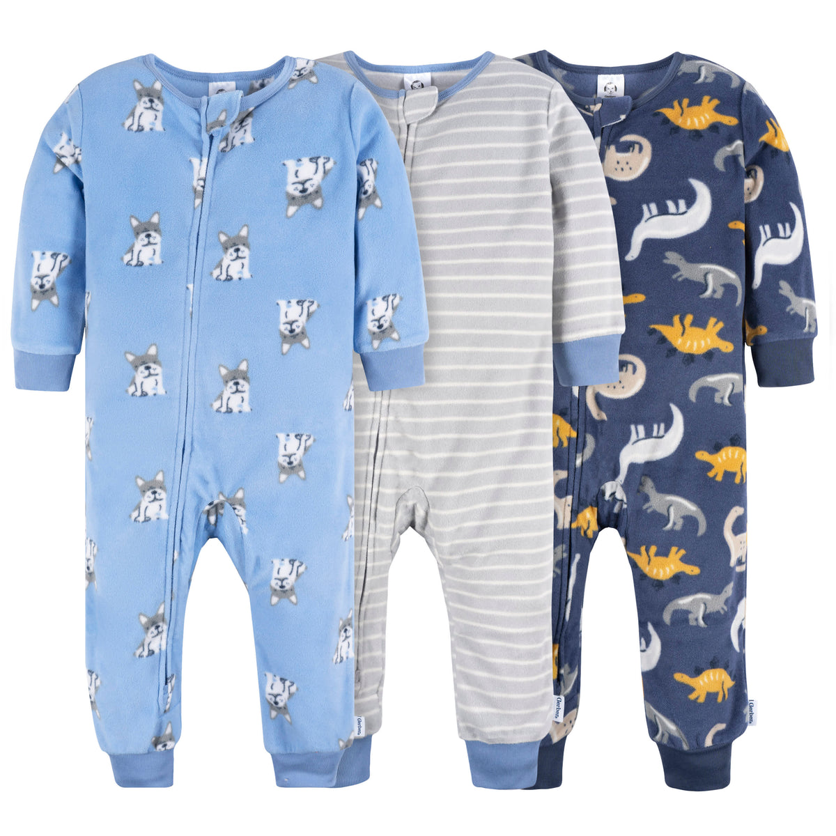 3-Pack Infant & Toddler Boys Dogs/Dinos Footless Fleece Pajamas