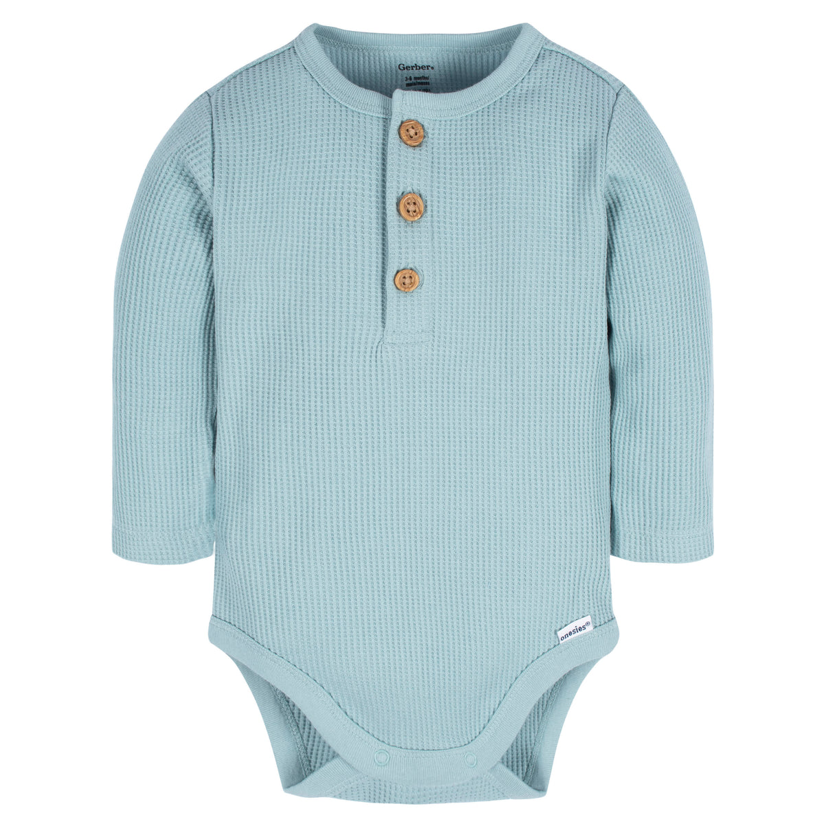 2-Pack Baby Boys Blue & Ivory Long Sleeve Henley Onesies Bodysuits, view 5