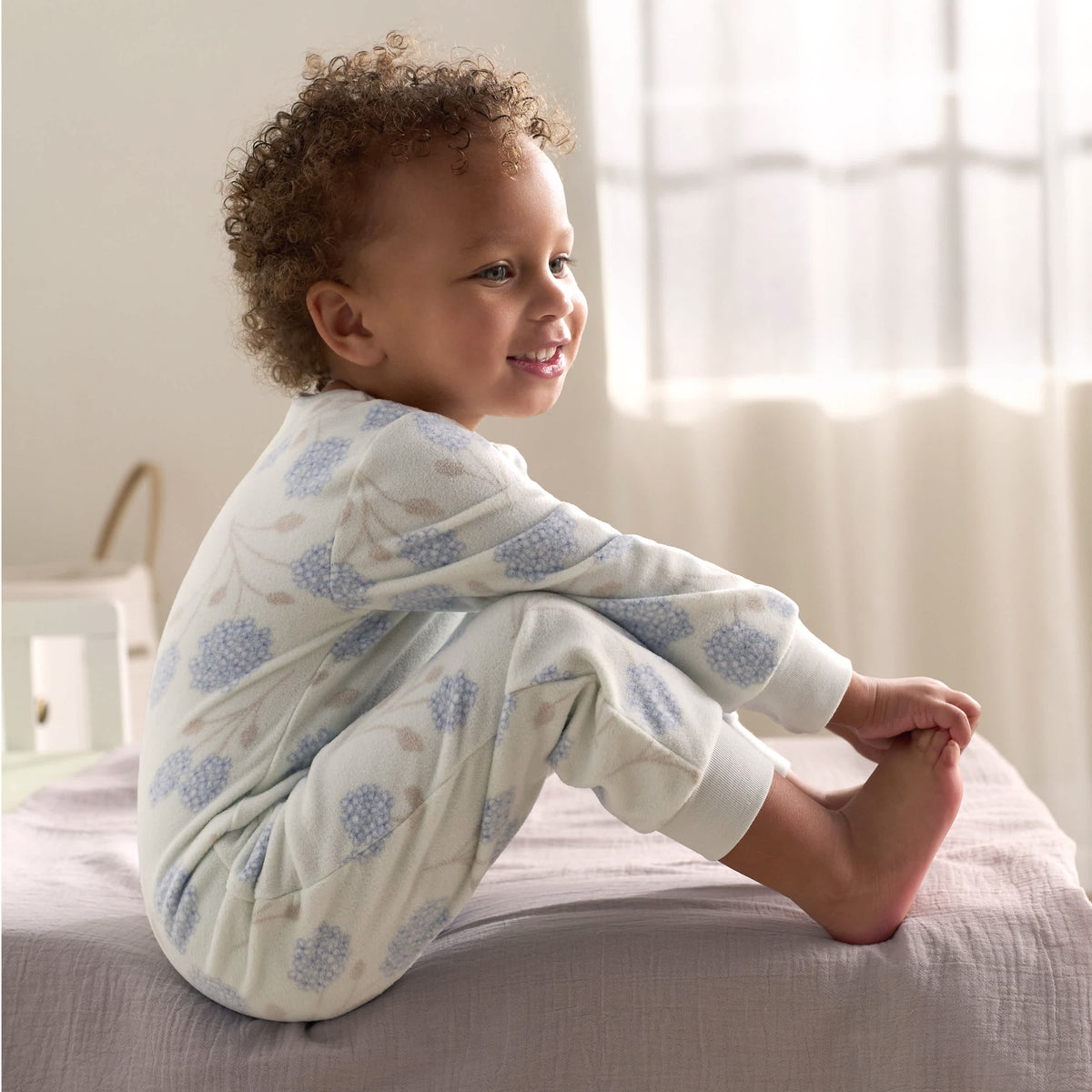 3-Pack Infant & Toddler Girls Blue Floral Footless Fleece Pajamas, view 3