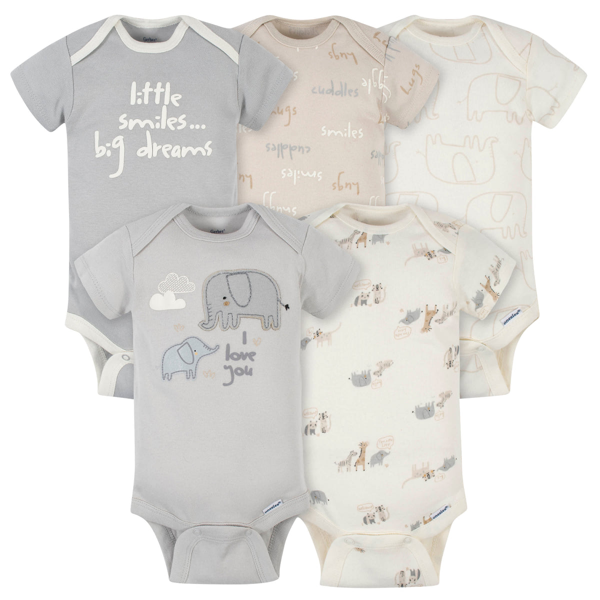 5-Pack Baby Neutral Safari Short Sleeve Onesies Bodysuits