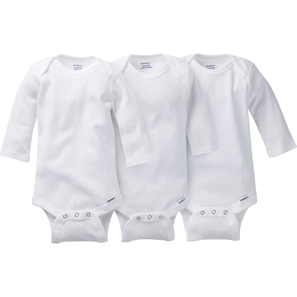 3-Pack White Long Sleeve Onesies Bodysuits